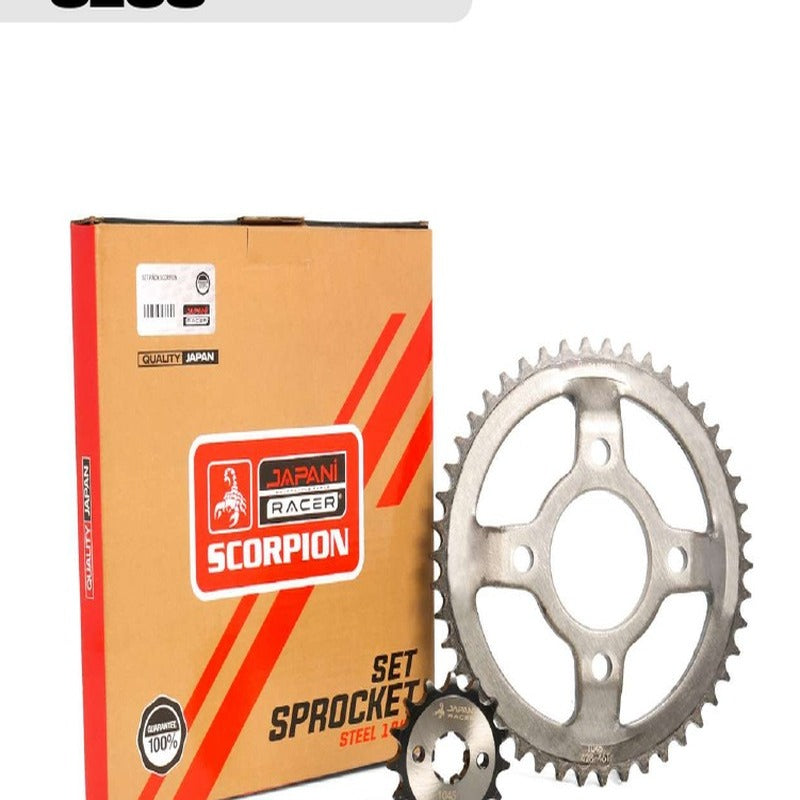 PLATO PIÑON MRX 125/150 CONCAVO 45T/15T P. 428 ACERADO JAPAN SCORPION